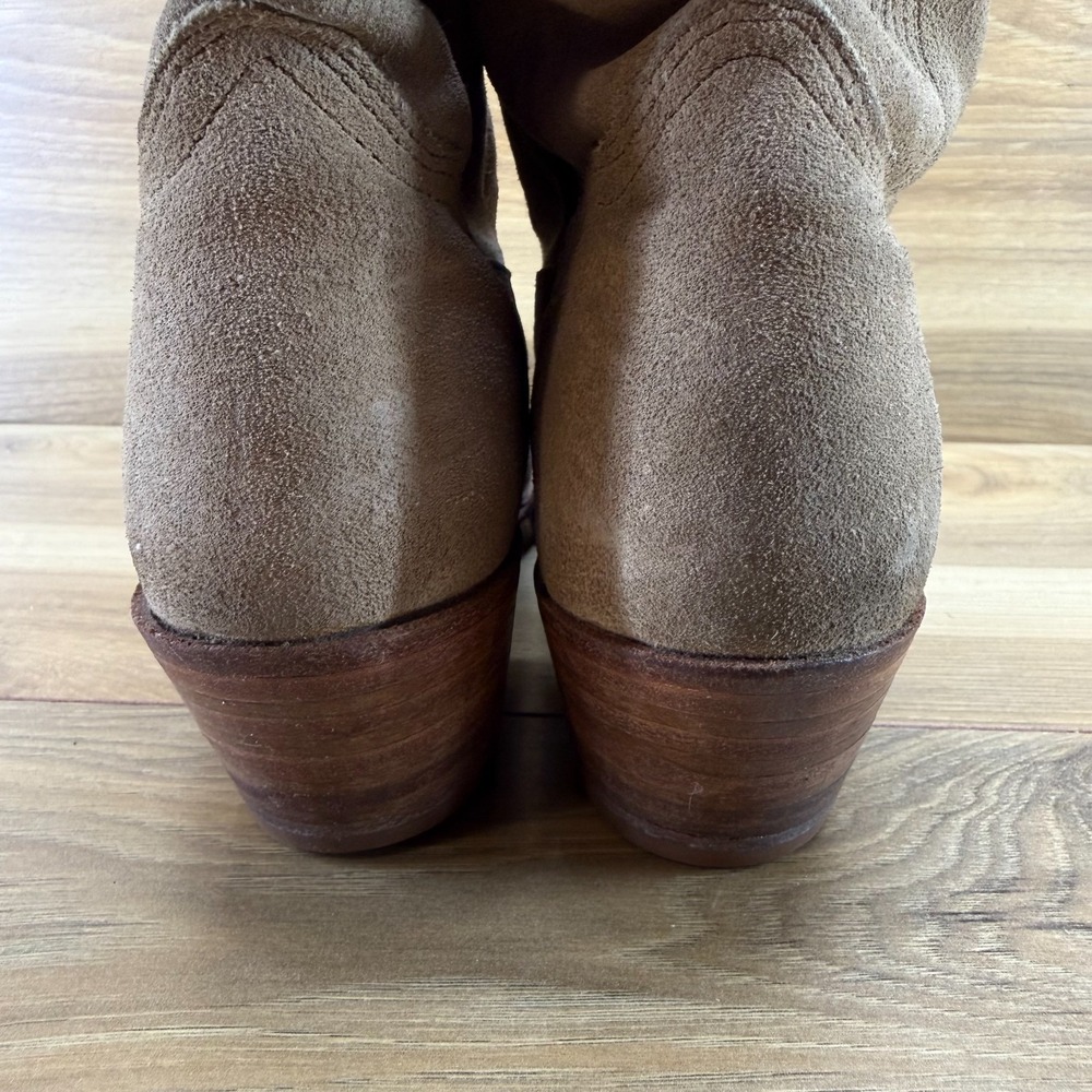Frye Suede Western Heeled Boots in Taupe - Picture 7 of 11